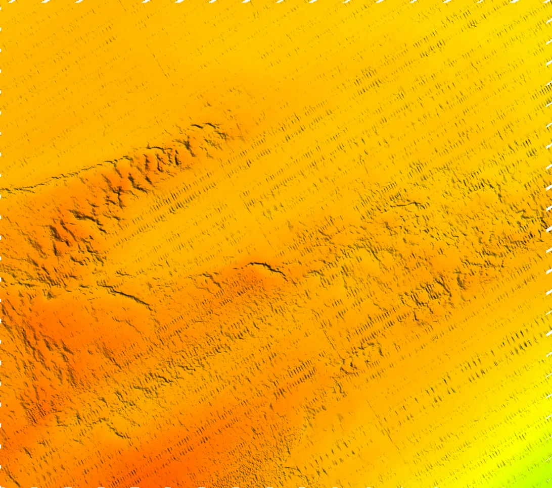 Seabed ridge bathymetry with the sonar gaps filled by a fine-tuned diffusion model