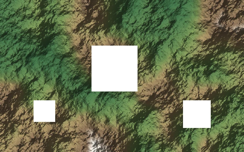 Land elevation model with square holes, the kind of data the original model was trained on