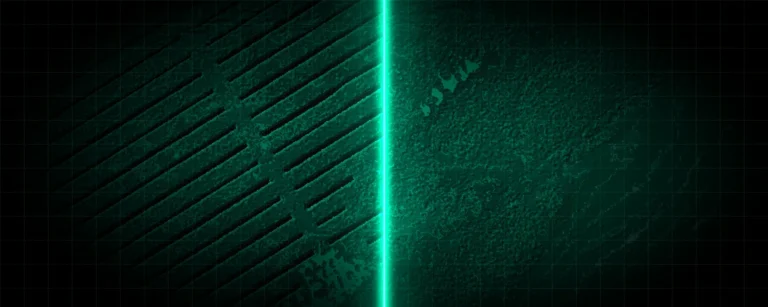 Seafloor map with gaps between sonar survey lines on the left and the same seabed filled in by AI on the right