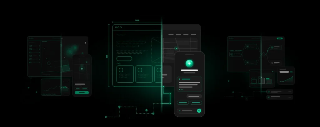 Claude Code WordPress: blueprint sketches of a web app, GIS map and AI workflow turning into finished designs